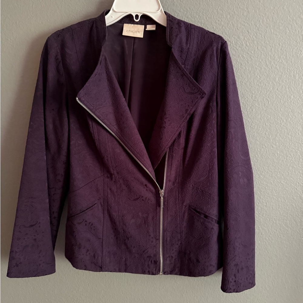 Chico's Purple Blazer Asymmetrical Moto Style